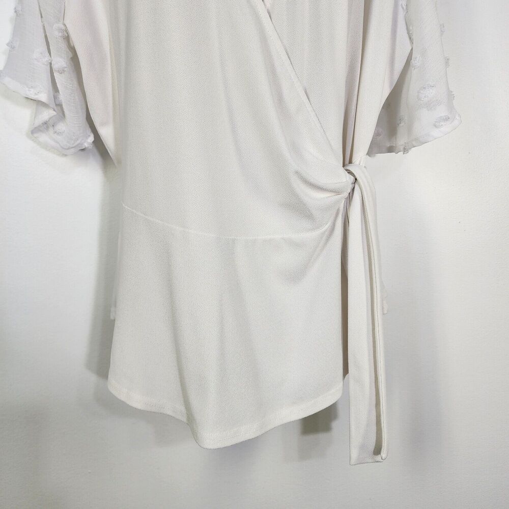 Flower And Feather Top Womens Large White Wrap Ti… - image 3